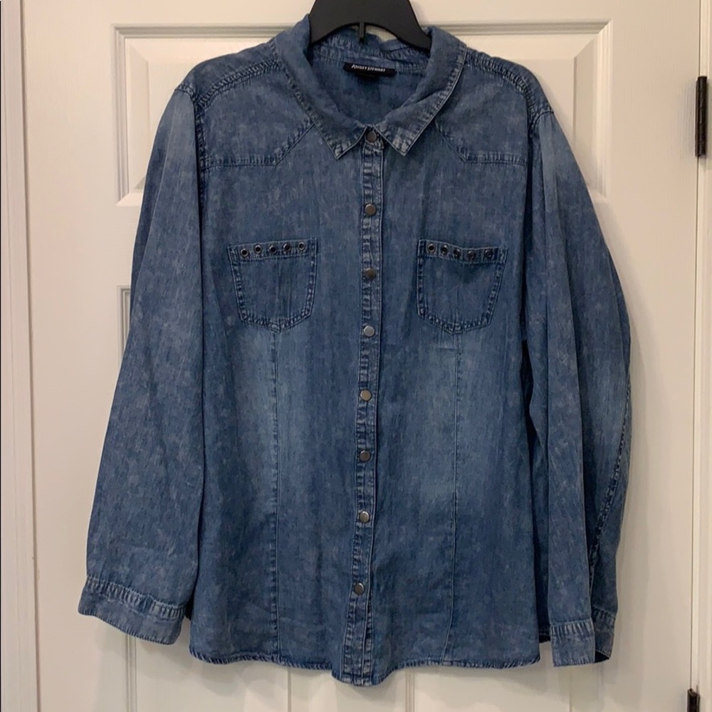 Ashley Stewart Size 24 Long Sleeve Denim Shirt